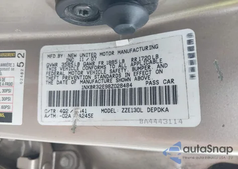 2008 Toyota Corolla Ce from USA, damaged, VIN 1NXBR32E98Z028484